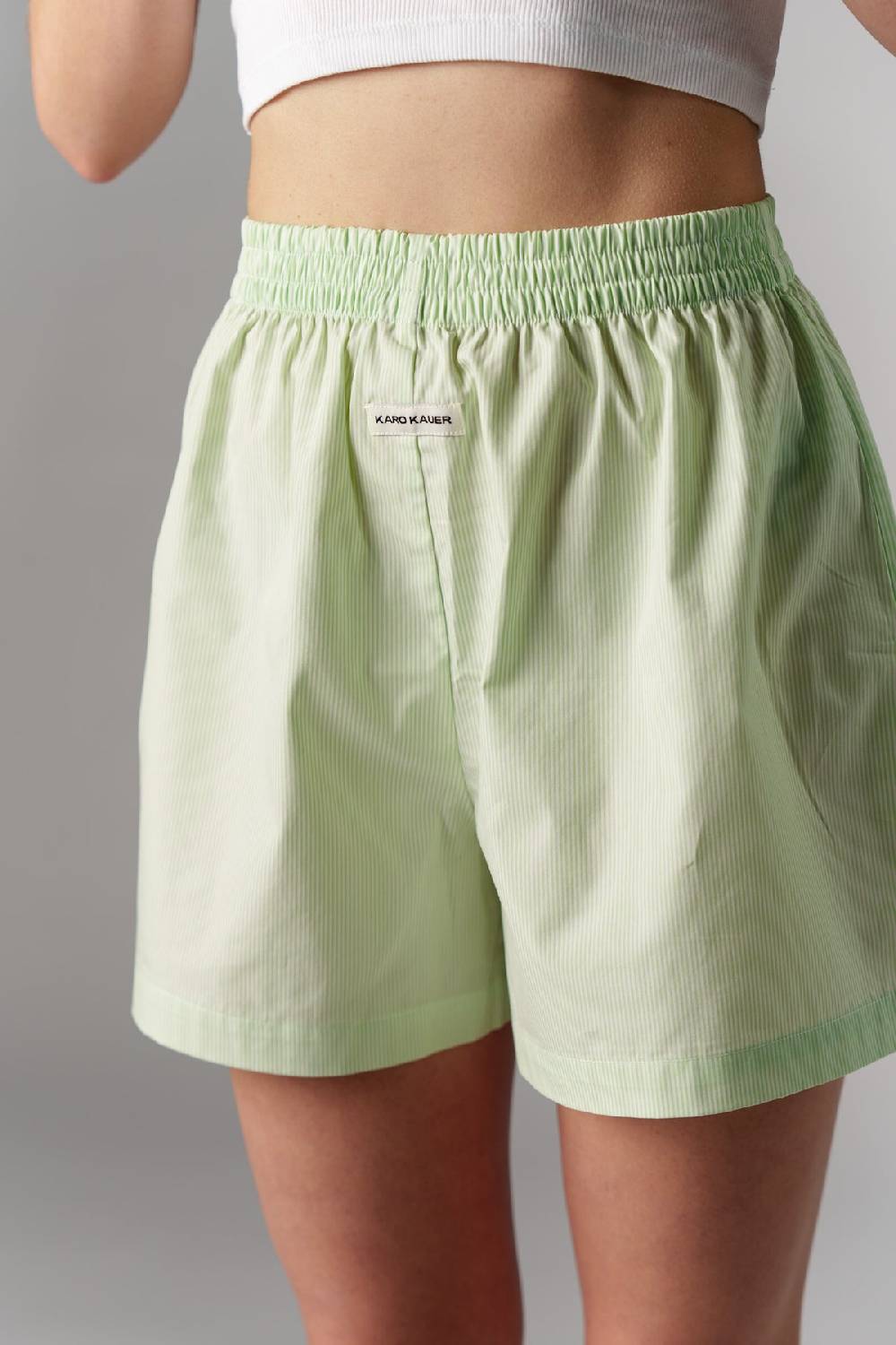 Karo Kauer Woven Shorts Striped Matcha Sonderangebot der Fabrik