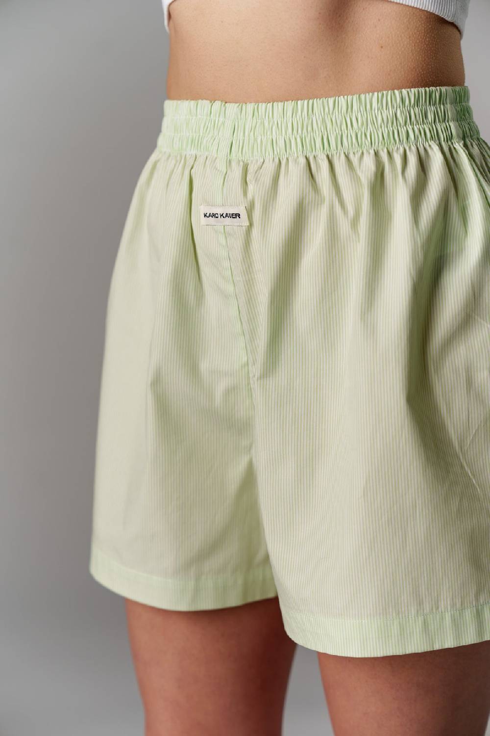 Karo Kauer Woven Shorts Striped Matcha Sonderangebot der Fabrik