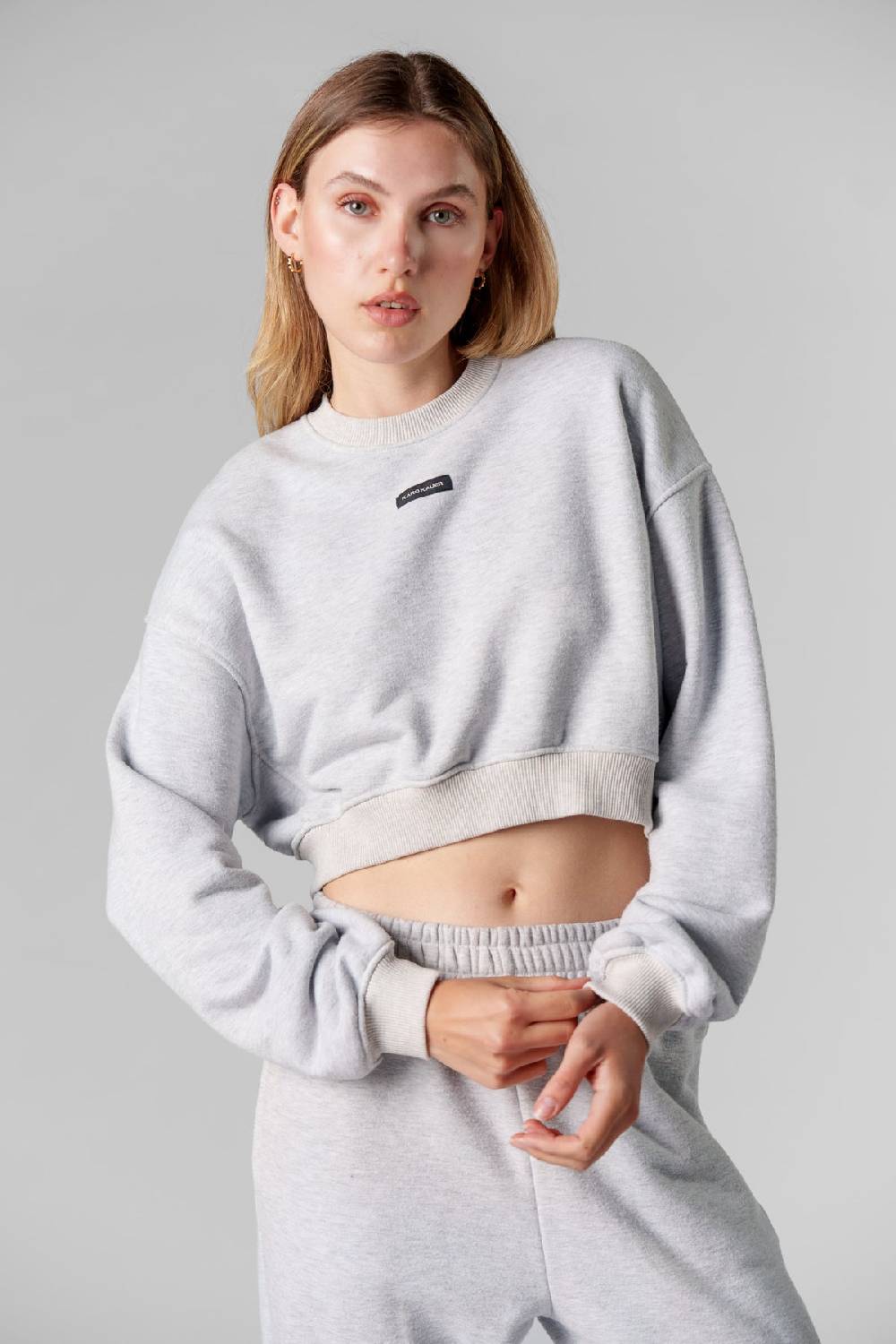 Karo Kauer Cropped Sweater Melange Vierteljährliche Förderung
