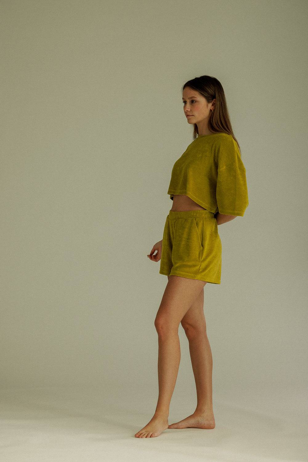 Karo Kauer Frottee Shorts Olive Neueste Mode