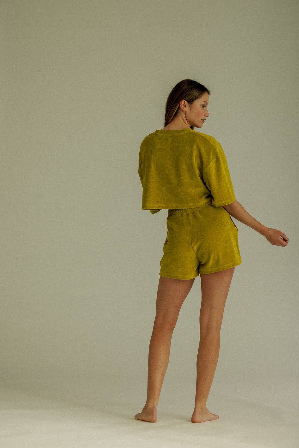 Karo Kauer Frottee Shorts Olive Neueste Mode