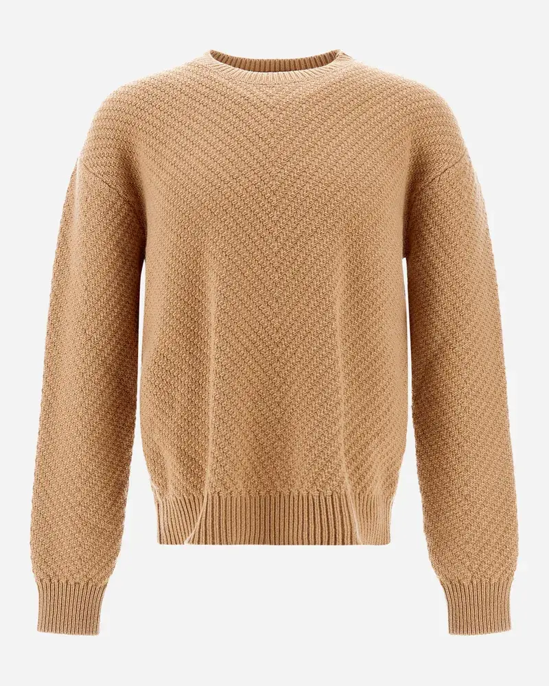 Herno Pullover Aus Infinity Herringbone Wool Camel Fabrikverkauf
