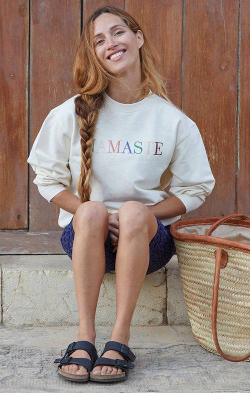 Ognx Yoga Boxy Sweater Namaste Bio Baumwolle Philia - weiß Rabatt