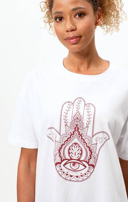 Ognx Soft Boyfriend T-Shirt Hamsa Bio Baumwolle - weiß Bis zu 65% Rabatt