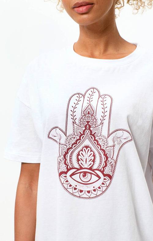 Ognx Soft Boyfriend T-Shirt Hamsa Bio Baumwolle - weiß Bis zu 65% Rabatt