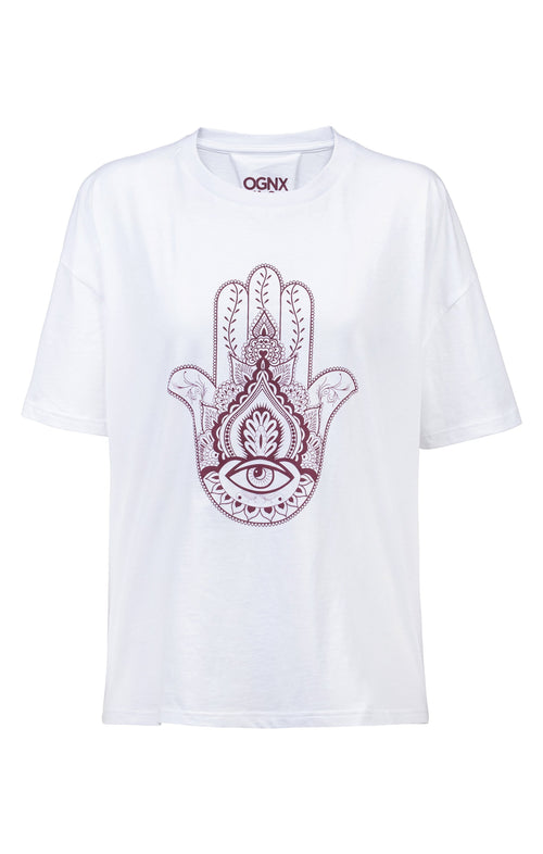 Ognx Soft Boyfriend T-Shirt Hamsa Bio Baumwolle - weiß Bis zu 65% Rabatt