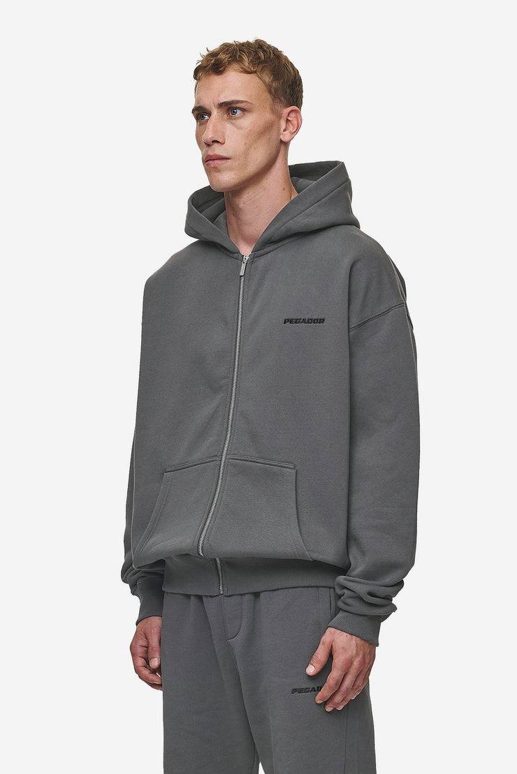 Pegador Logo Oversized Sweat Jacket Washed Anthracite Jubiläumsangebot