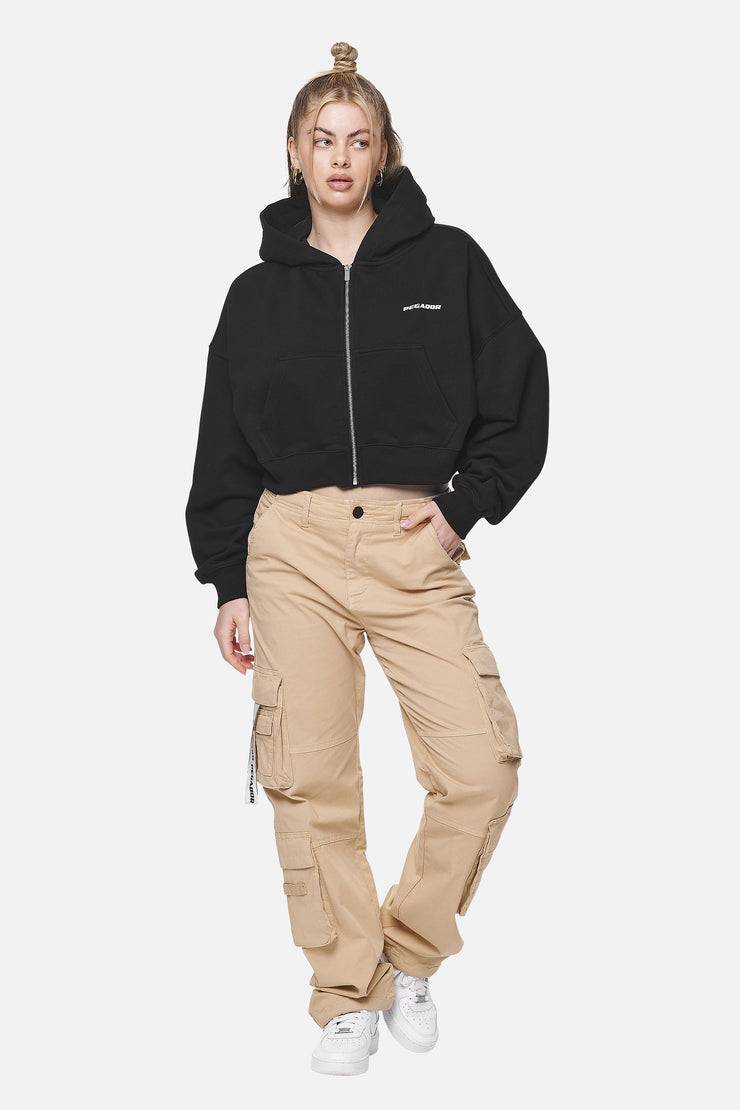 Pegador Marla Cropped Zip Hoodie Black White Gum Fabrikladen