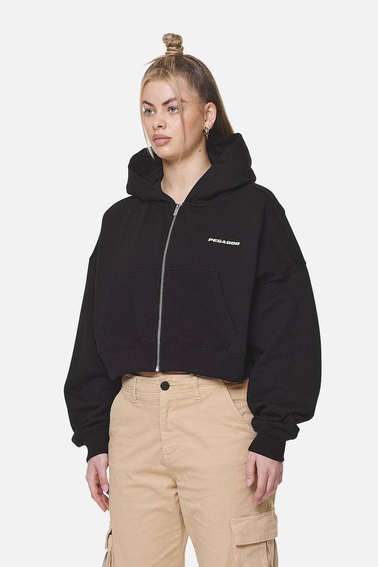 Pegador Marla Cropped Zip Hoodie Black White Gum Fabrikladen
