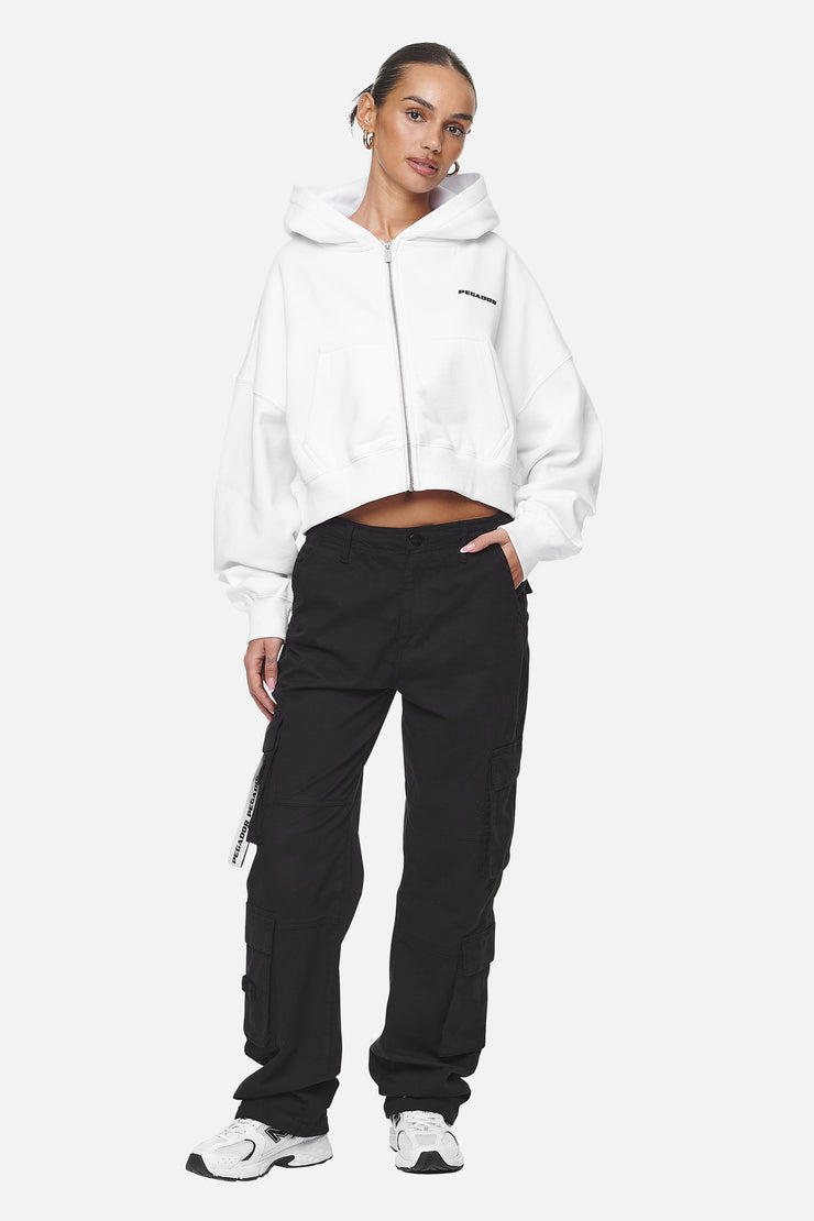Pegador Marla Cropped Zip Hoodie White Black Gum Schlussverkauf