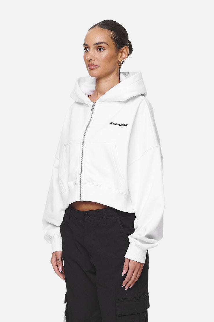 Pegador Marla Cropped Zip Hoodie White Black Gum Schlussverkauf