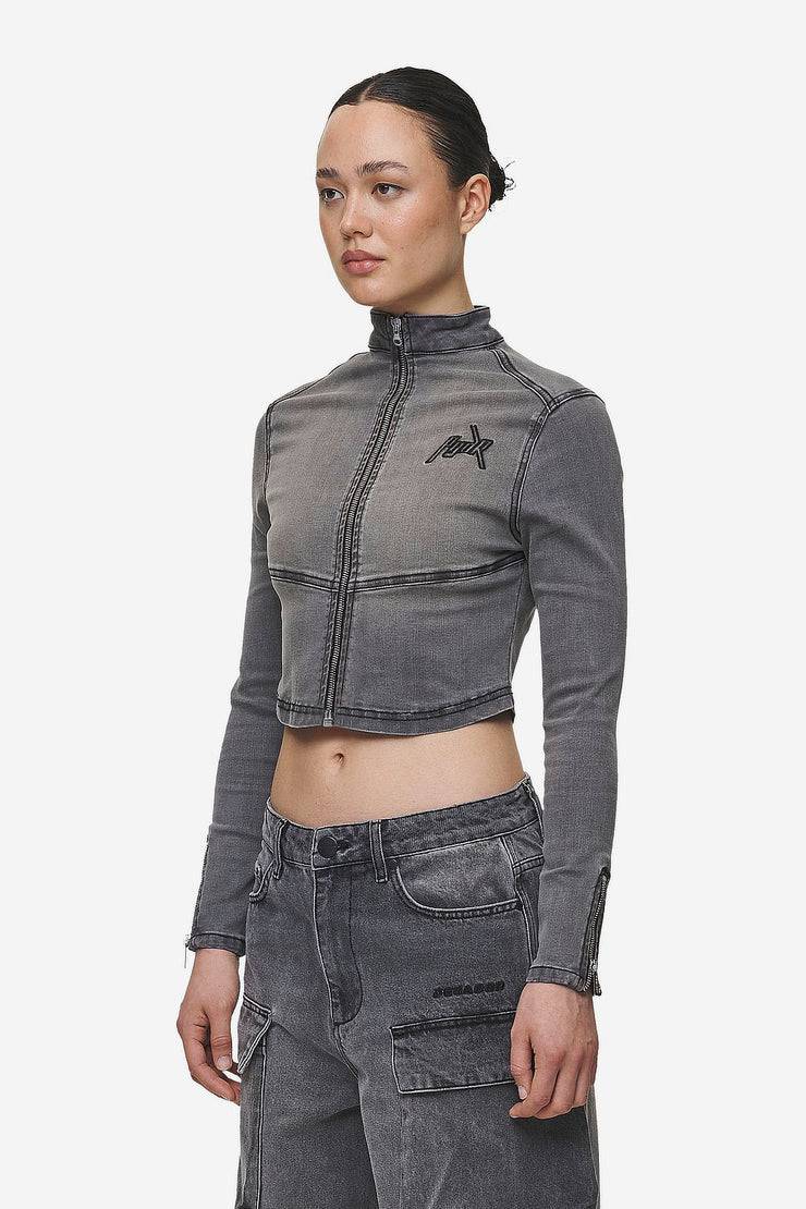 Pegador Elly Denim Biker Jacket Washed Deep Grey Begrenztes Angebot