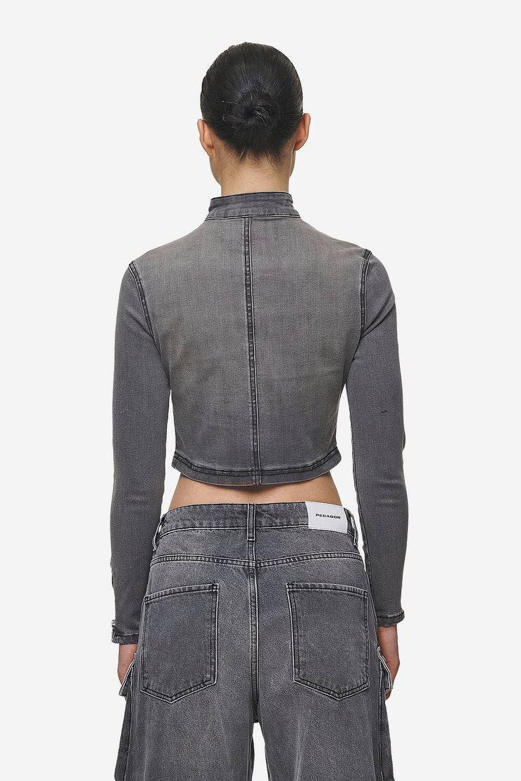 Pegador Elly Denim Biker Jacket Washed Deep Grey Begrenztes Angebot