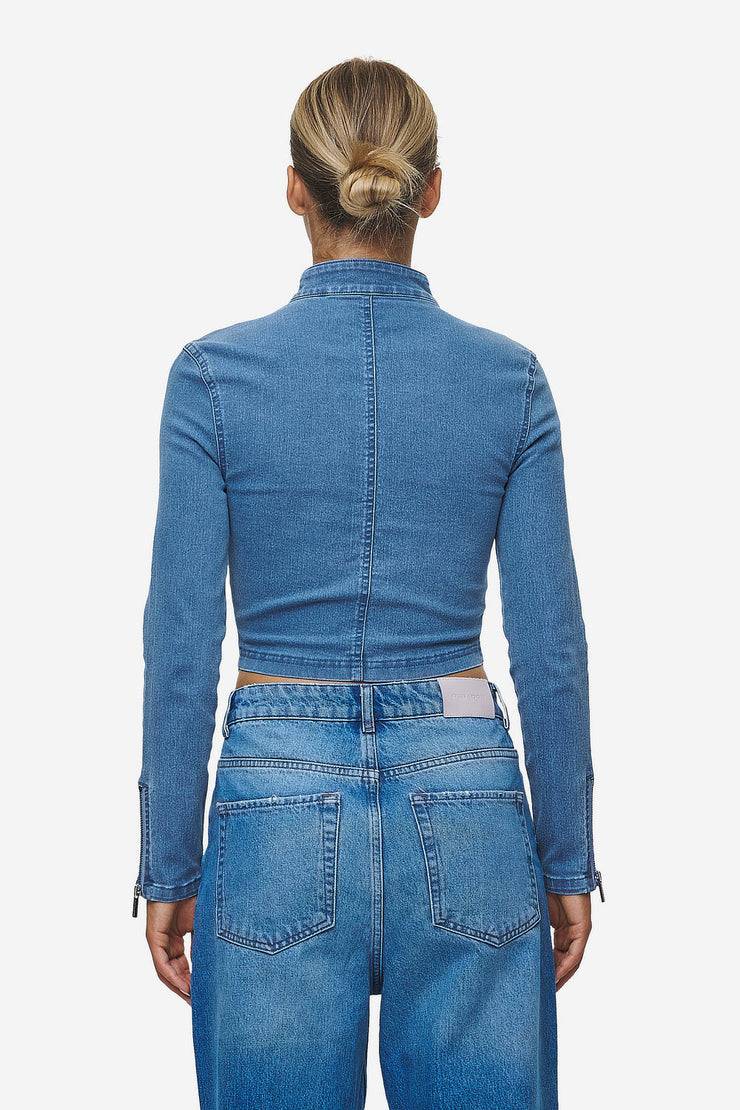 Pegador Elly Denim Biker Jacket Washed Blue Online Shopping