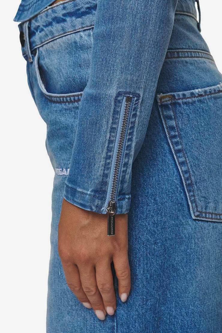 Pegador Elly Denim Biker Jacket Washed Blue Online Shopping