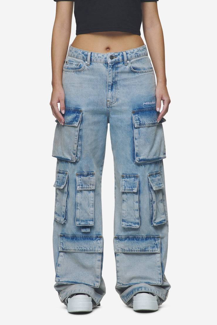 Pegador Celina High Waist Cargo Jeans Washed Pale Blue Schlussverkauf