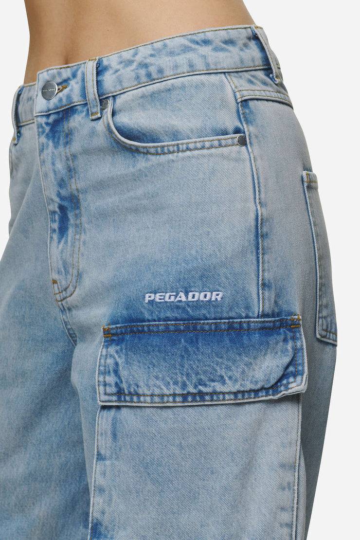 Pegador Celina High Waist Cargo Jeans Washed Pale Blue Schlussverkauf
