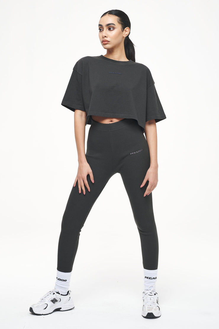 Pegador Layla Oversized Cropped Tee Vintage Washed Iron Grey Gum Schlussverkauf