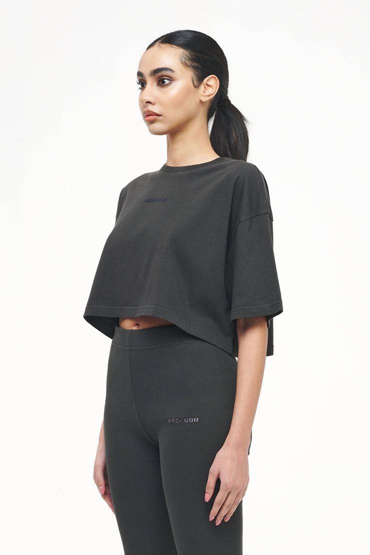 Pegador Layla Oversized Cropped Tee Vintage Washed Iron Grey Gum Schlussverkauf
