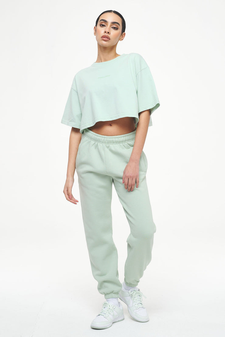 Pegador Layla Oversized Cropped Tee Vintage Washed Milky Green Gum Fabrikverkauf