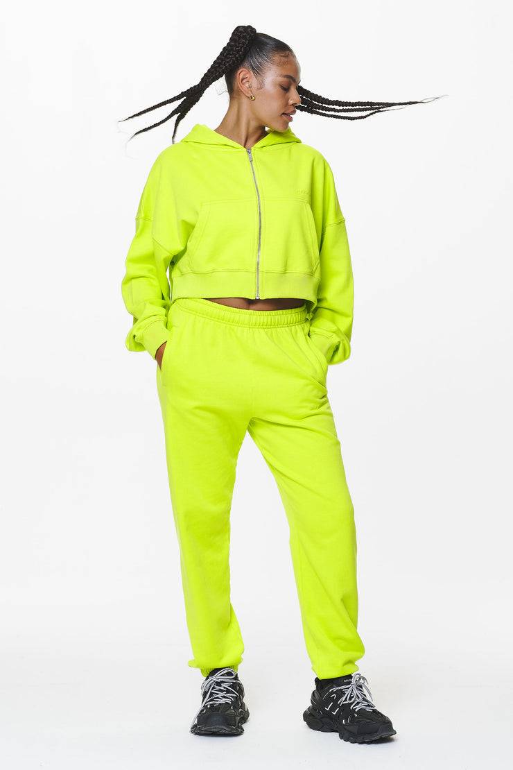 Pegador Marla Cropped Zip Hoodie Washed Lime Yellow Gum Hotsell