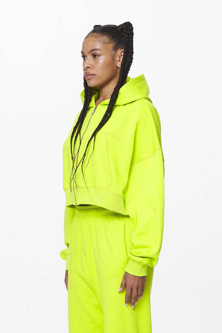 Pegador Marla Cropped Zip Hoodie Washed Lime Yellow Gum Hotsell