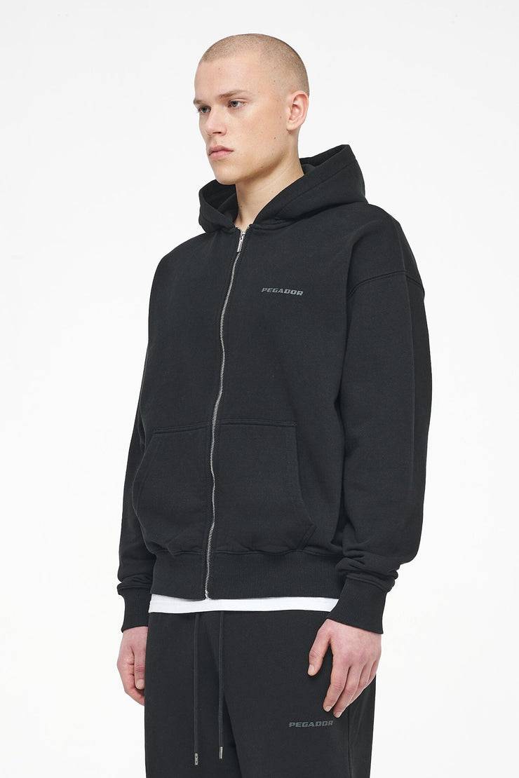 Pegador Logo Oversized Sweat Jacket Vintage Washed Black Ink Gum Wochenangebot