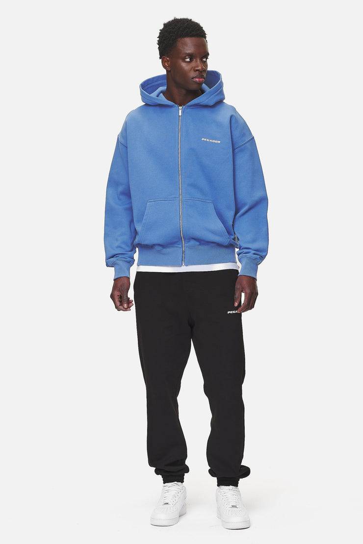 Pegador Logo Oversized Sweat Jacket Washed Retro Blue White Gum Fabrikverkauf