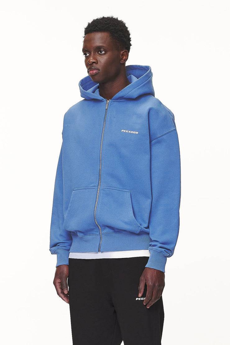Pegador Logo Oversized Sweat Jacket Washed Retro Blue White Gum Fabrikverkauf