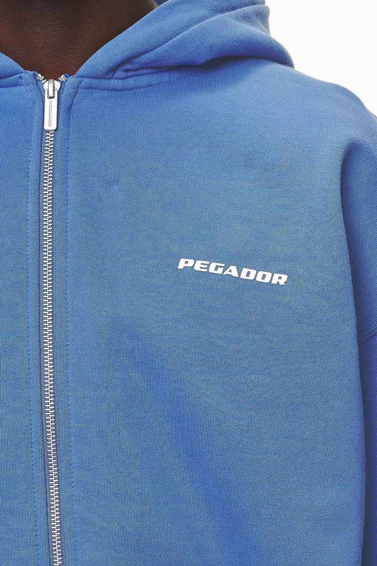Pegador Logo Oversized Sweat Jacket Washed Retro Blue White Gum Fabrikverkauf