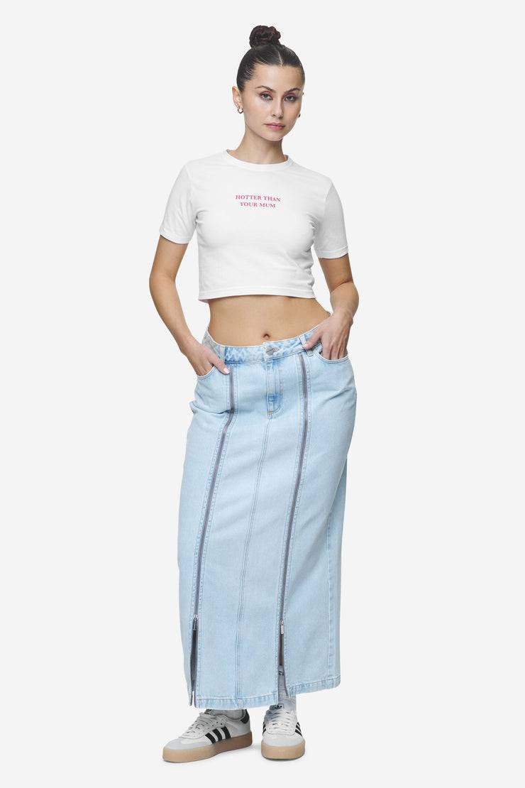 Pegador Aya Denim Midi Zip Skirt Washed Light Blue Flash Sale