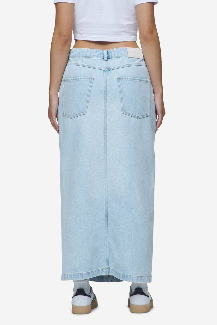 Pegador Aya Denim Midi Zip Skirt Washed Light Blue Flash Sale