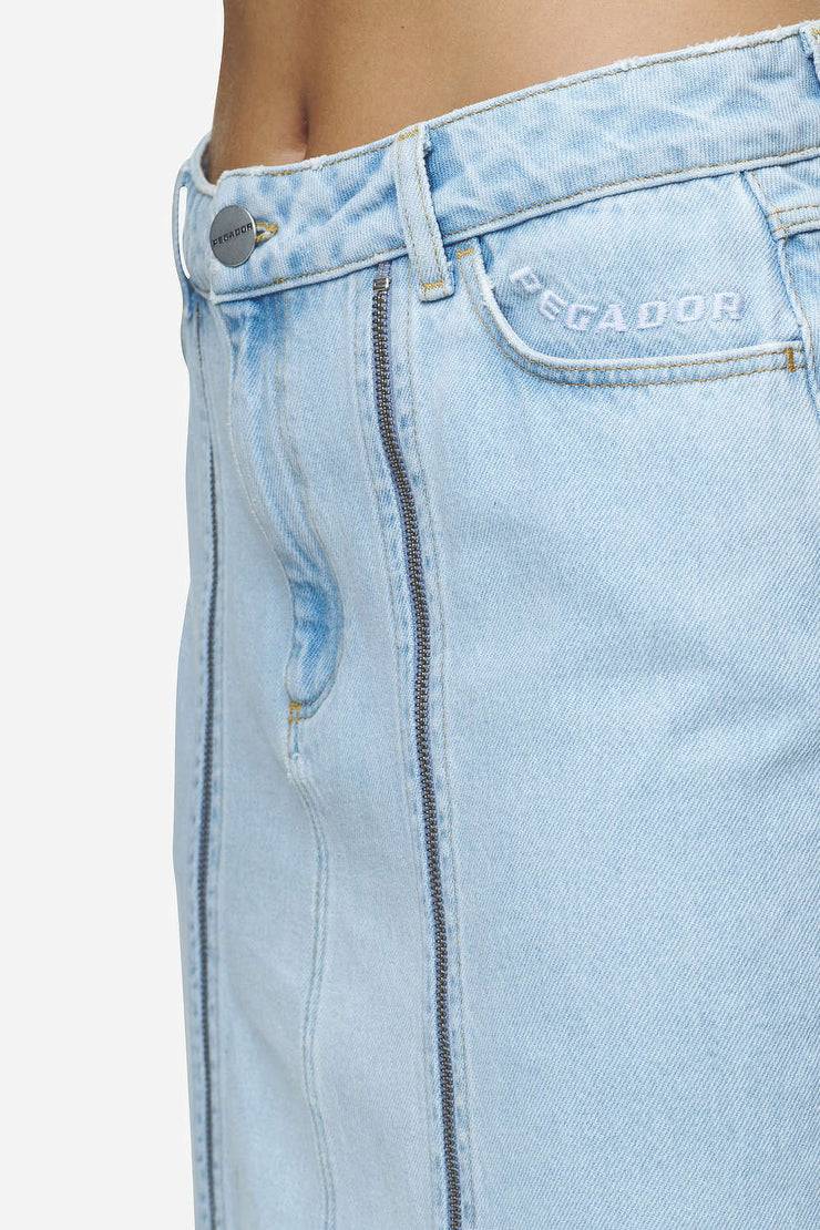 Pegador Aya Denim Midi Zip Skirt Washed Light Blue Flash Sale