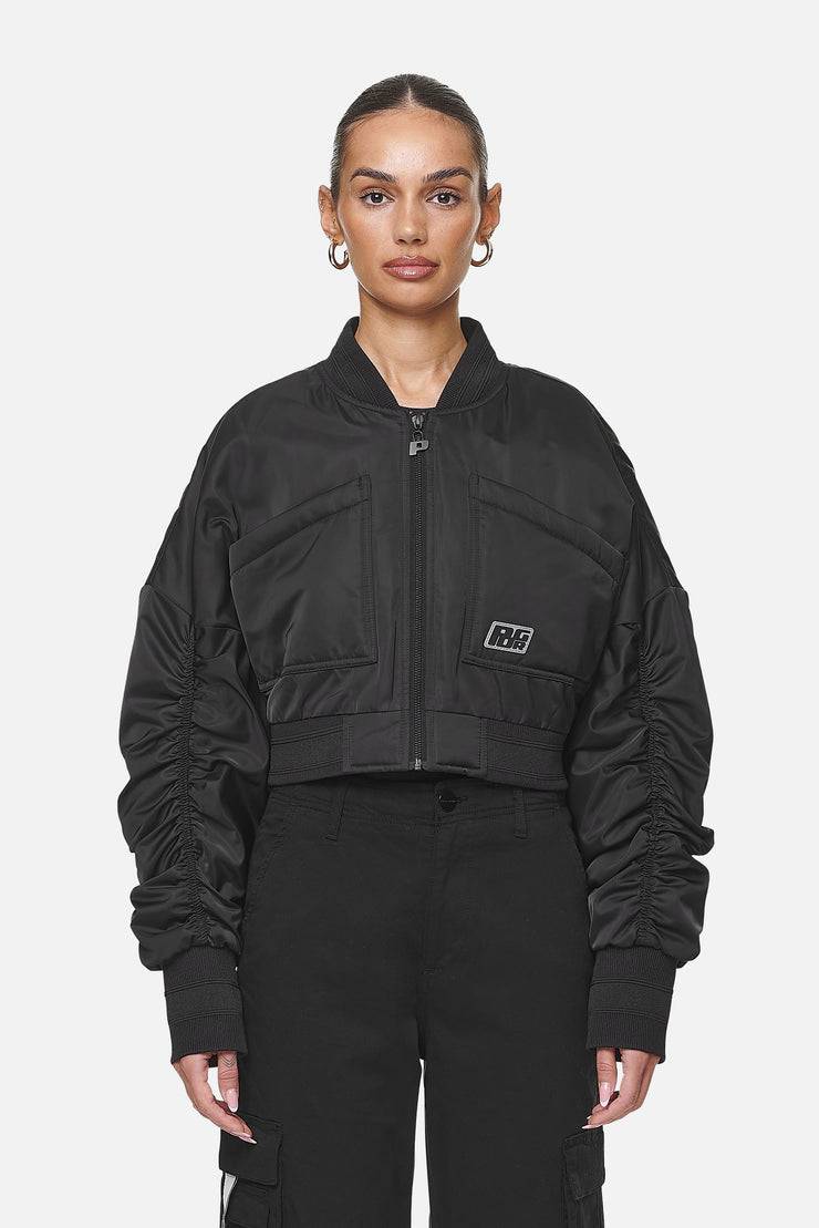 Pegador Laura Cropped Ruffed Oversized Jacket Black Neueste Mode