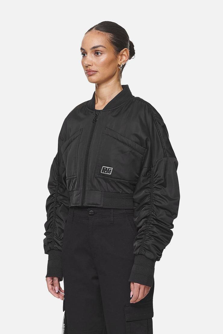 Pegador Laura Cropped Ruffed Oversized Jacket Black Neueste Mode