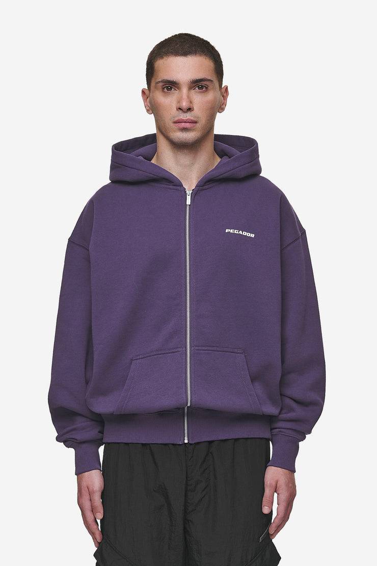 Pegador Colne Logo Oversized Sweat Jacket Washed Deep Purple White Neueste Stile