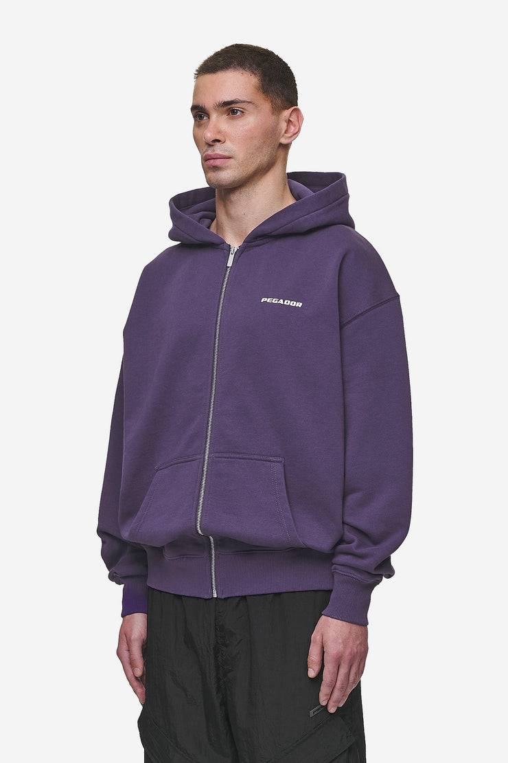 Pegador Colne Logo Oversized Sweat Jacket Washed Deep Purple White Neueste Stile