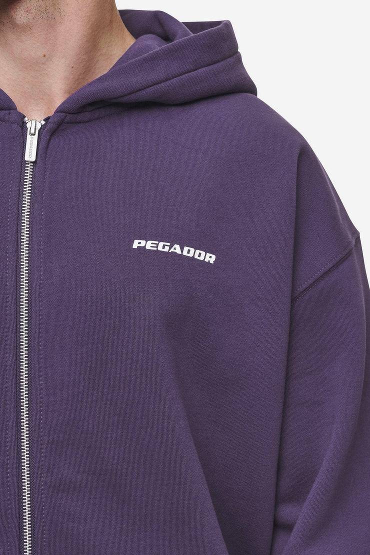 Pegador Colne Logo Oversized Sweat Jacket Washed Deep Purple White Neueste Stile