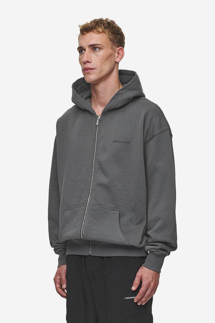Pegador Colne Logo Oversized Sweat Jacket Washed Anthracite Black Letzte 2 Tage