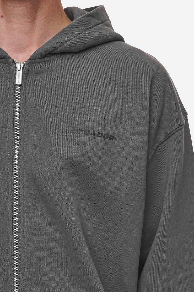 Pegador Colne Logo Oversized Sweat Jacket Washed Anthracite Black Letzte 2 Tage