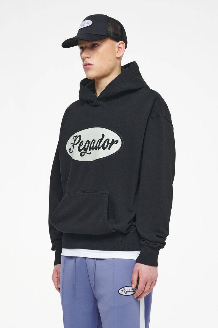 Pegador West Oversized Hoodie Vintage Washed Black Ink White Nur für heute