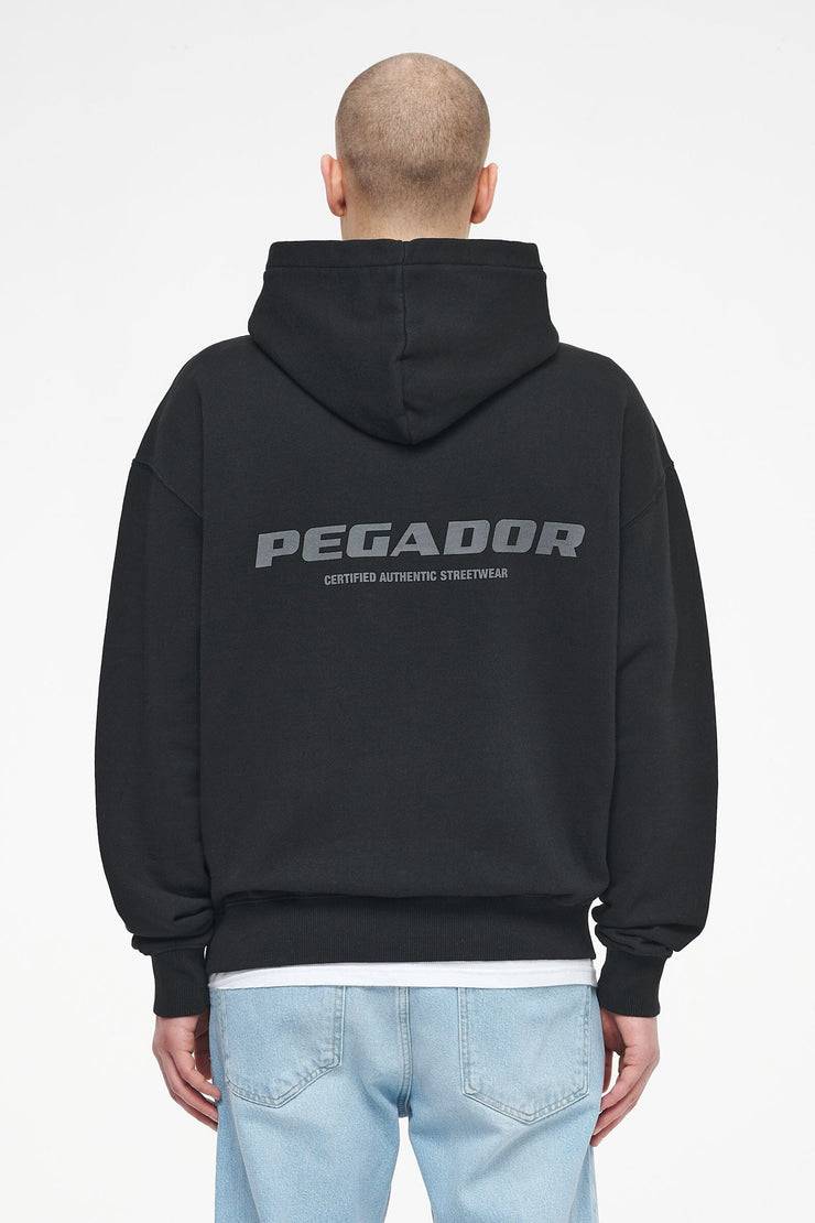 Pegador Colne Logo Oversized Hoodie Vintage Washed Black Ink Gum Super Rabatt