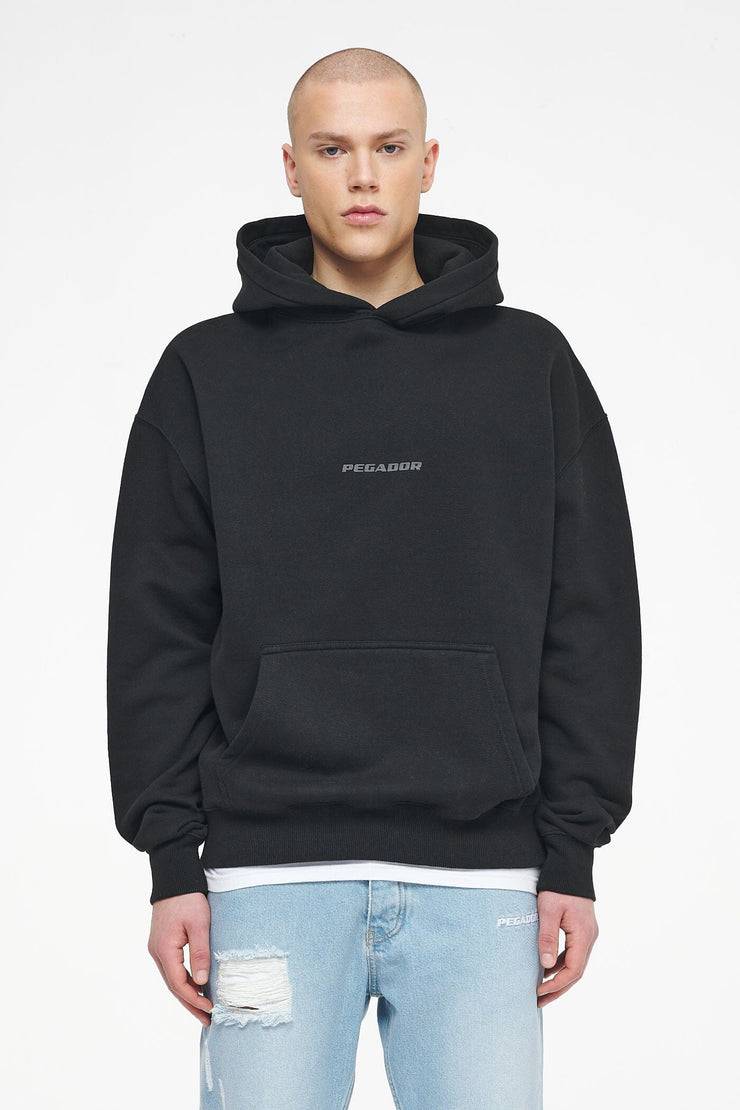 Pegador Colne Logo Oversized Hoodie Vintage Washed Black Ink Gum Super Rabatt