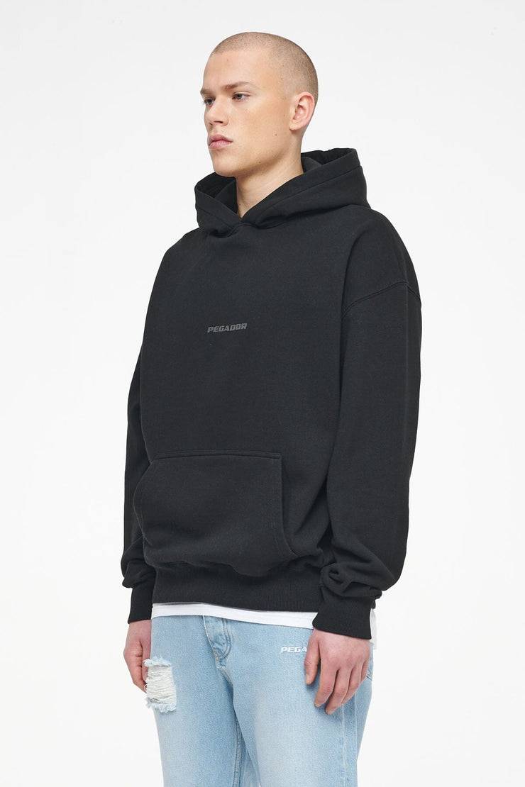 Pegador Colne Logo Oversized Hoodie Vintage Washed Black Ink Gum Super Rabatt