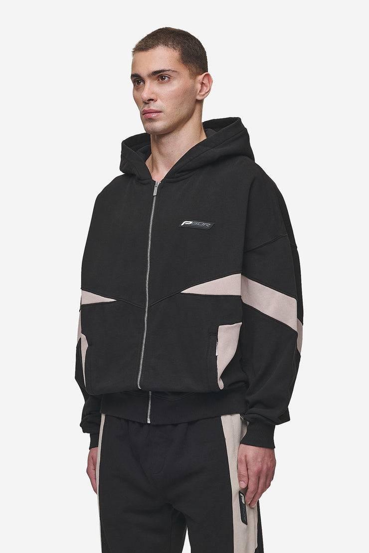 Pegador Aderno Boxy Sweat Jacket Washed Black Light Beige Günstiger Verkauf