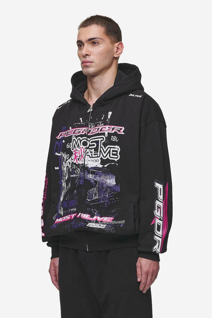 Pegador Saxon Oversized Sweat Jacket Washed Black Fabrik Onlineshop