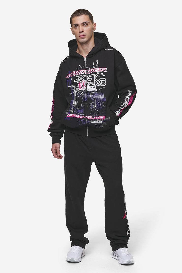 Pegador Saxon Oversized Sweat Jacket Washed Black Fabrik Onlineshop
