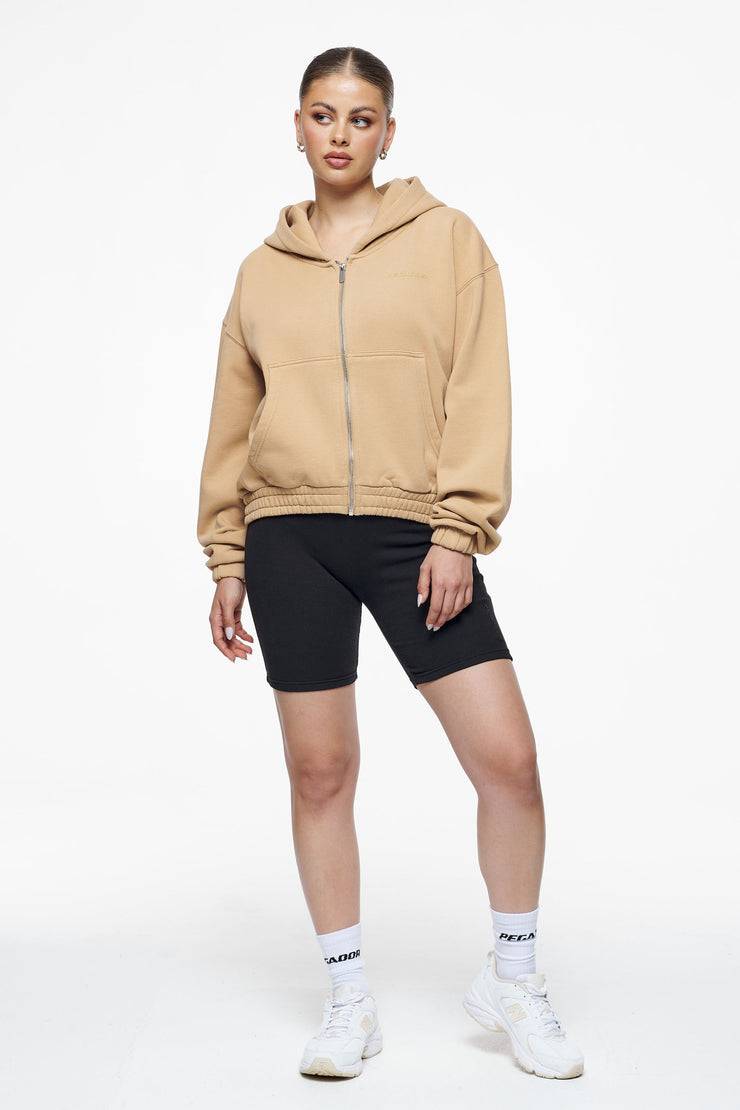 Pegador Valinda Cropped Zip Hoodie Vintage Washed Espresso Gum Online Outlet
