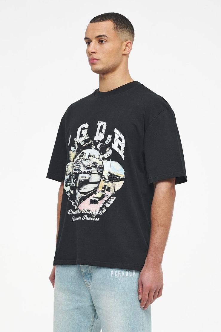 Pegador Reid Oversized Tee Vintage Washed Black Ink Preisnachlass