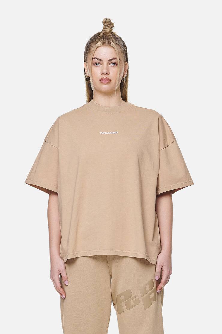 Pegador Arendal Logo Heavy Oversized Tee Washed Safari Sand White Neueste Stile